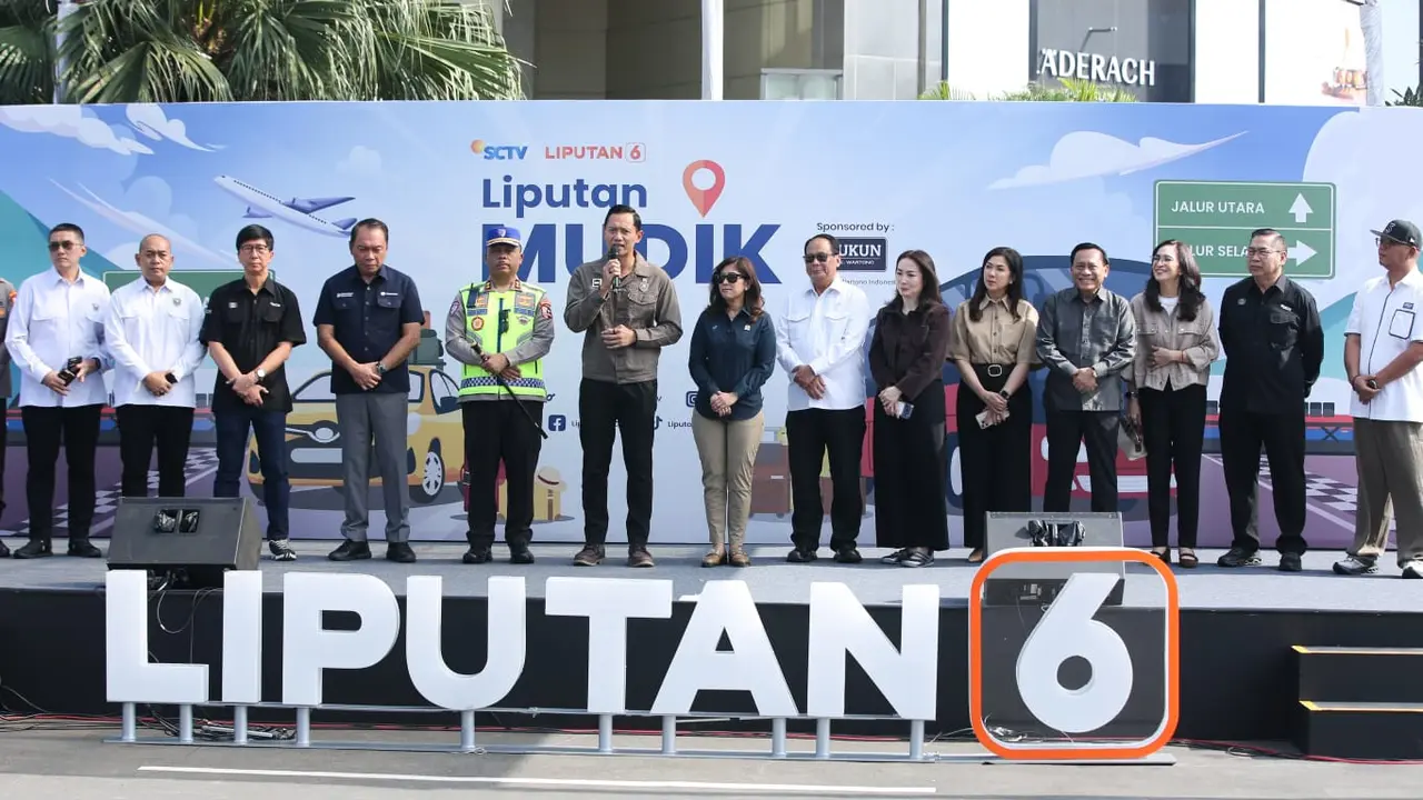 Menteri Koordinator Bidang Infrastruktur dan Pembangunan Kewilayahan, Agus Harimurti Yudhoyono (AHY) melepas Tim Mudik Liputan 6 SCTV, Rabu (11/3/2026) di Jakarta. (Dok kemenkoinfra)