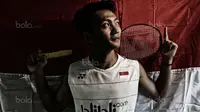 Atlet Bulutangkis Indonesia, Ihsan Maulana Mustofa salah satu andalan Indonesia pada SEA Games 2017 usai berlatih di Cipayung, Jakarta Timur, Senin (14/8/2017). Ihsan turun pada nomor tunggal putra. (Bola.com/Nicklas Hanoatubun)