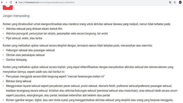 Standar komunitas Facebook yang terkait dengan konten seksual