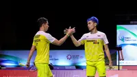 Ganda putra Indonesia Fajar Alfian/Muhammad Rian Ardianto beraksi di Thailand Open 2021. (BWF Limited Acces)