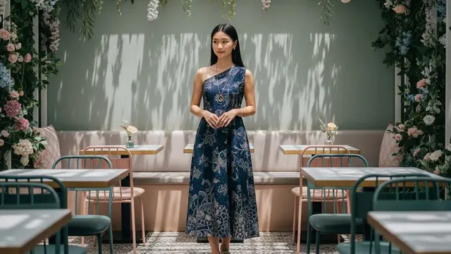 Batik One Shoulder Midi Dress