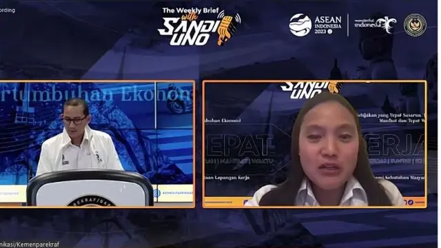 Menparekraf Sandiaga Uno dan Direktur Utama Badan Pelaksana Otorita Labuan Bajo Flores (BPOLBF) Shana Fatina di The Weekly Brief with Sandi Uno, Senin, 31 Juli 2023
