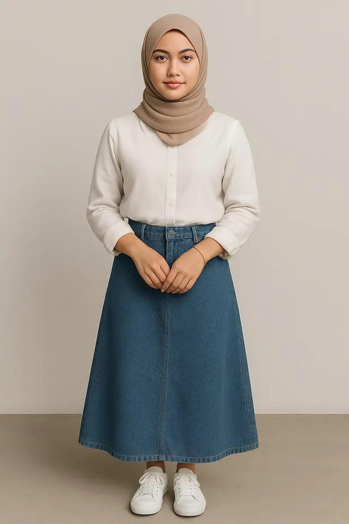 7 Referensi Outfit Rok Jeans Hijab yang Timeless, Tampil Trendy Sepanjang Masa