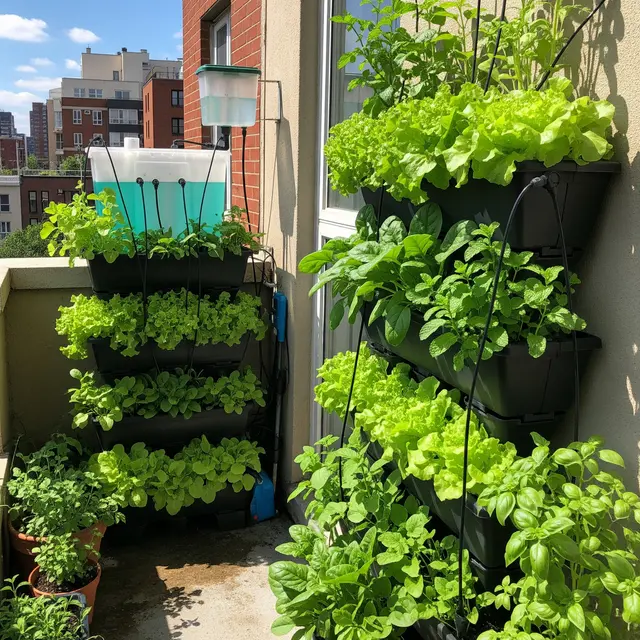 Kebun Sayur di Teras Sempit yang Tetap Subur Tanpa Siram Setiap Hari (Image by Gemini AI)