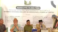 Abdullah Aniq Nawawi, Perwakilan dari PWNU Gorontalo bersama jajaran pengurus lainnya saat Jumpa Pers serta sosialisasi hasil Muskerwil ke-II (Arfandi Ibrahim/Liputan6.com)