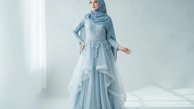 Gamis Ceruty Brukat Timbul Kombinasi Tulle
