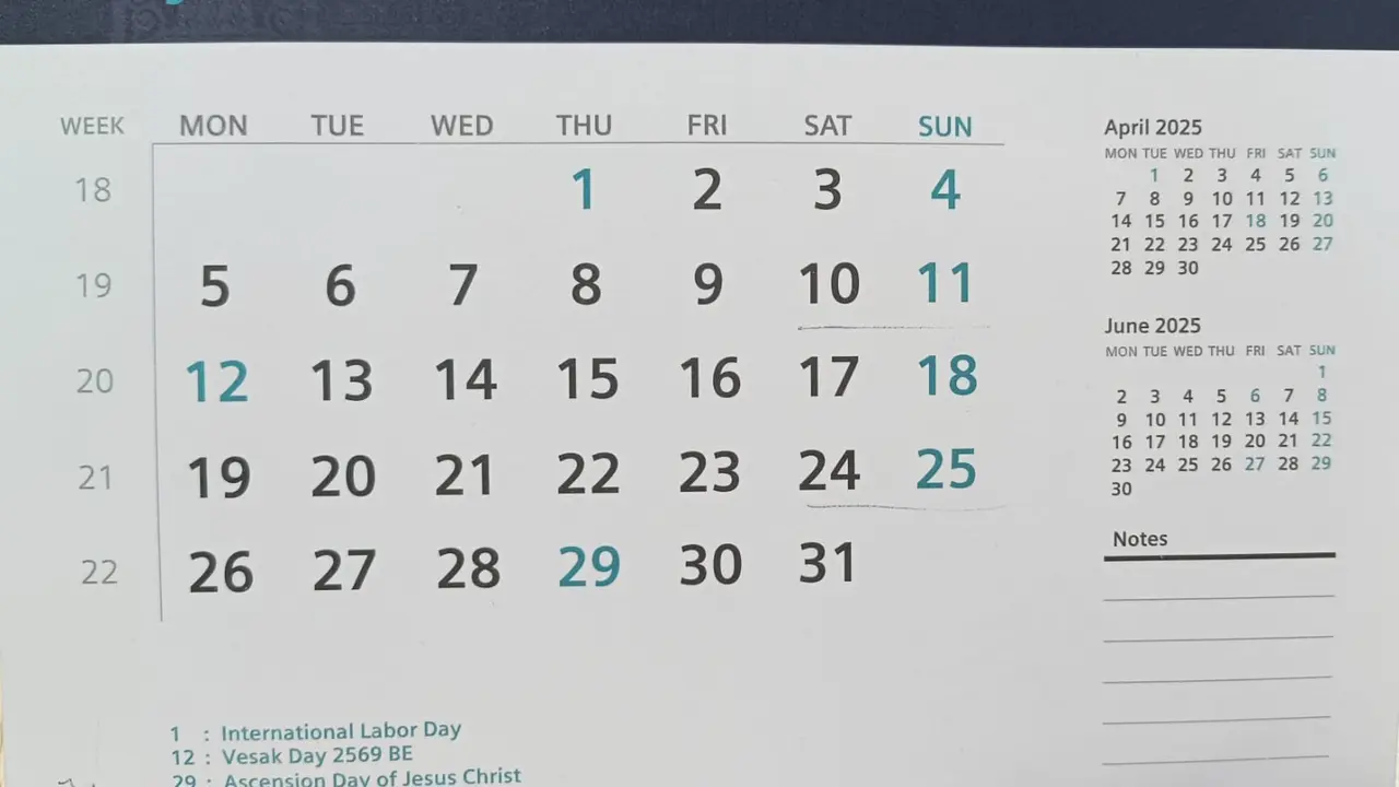 Kalender Mei 2025.