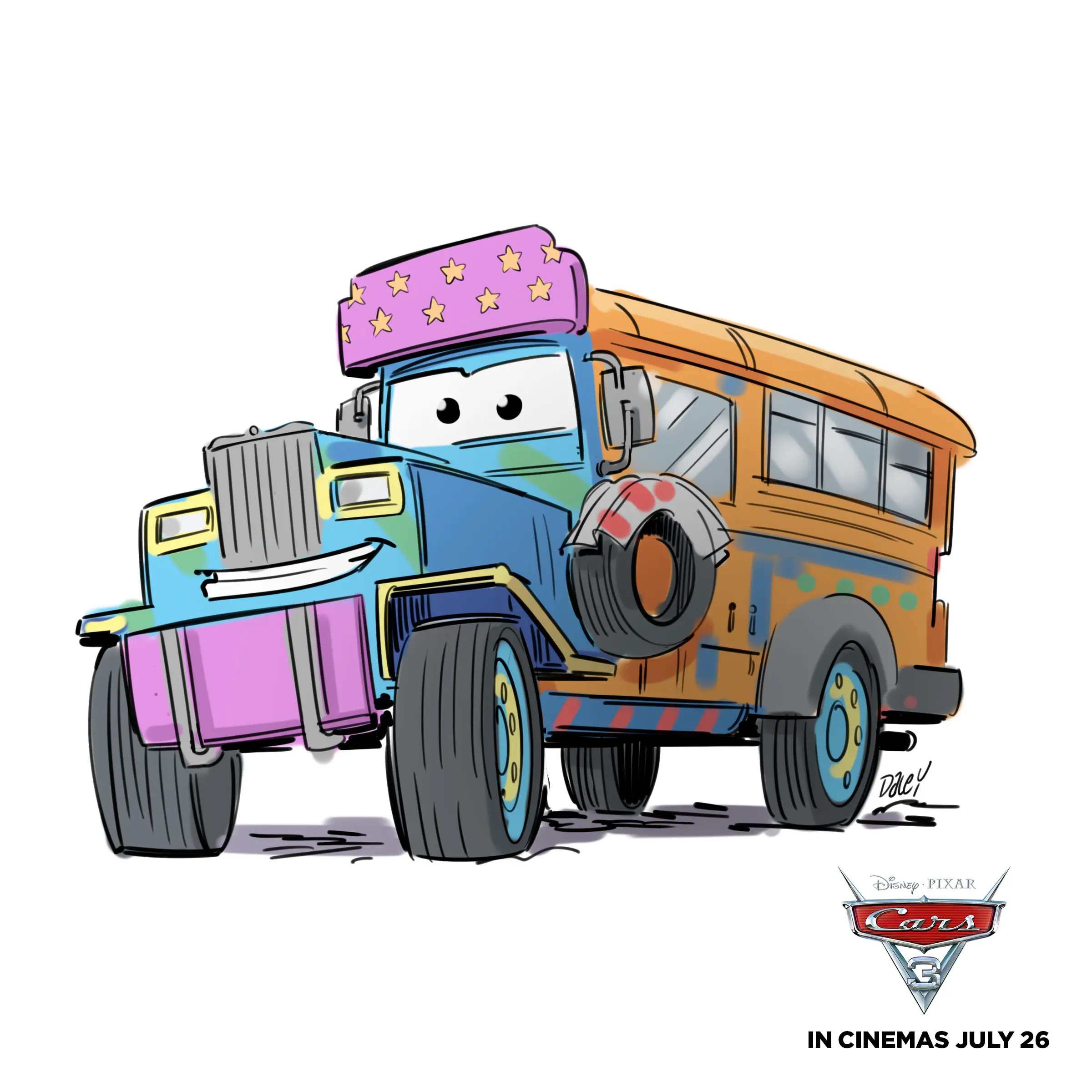 Jeepney menjadi karakter Cars karya Michael Daley. (Pixar / Disney)