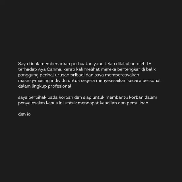 Unggahan Den Io personel Amigdala soal kekerasan yang menimpa Aya Canina. (Foto: Dok. Instagram @musikamigdala)