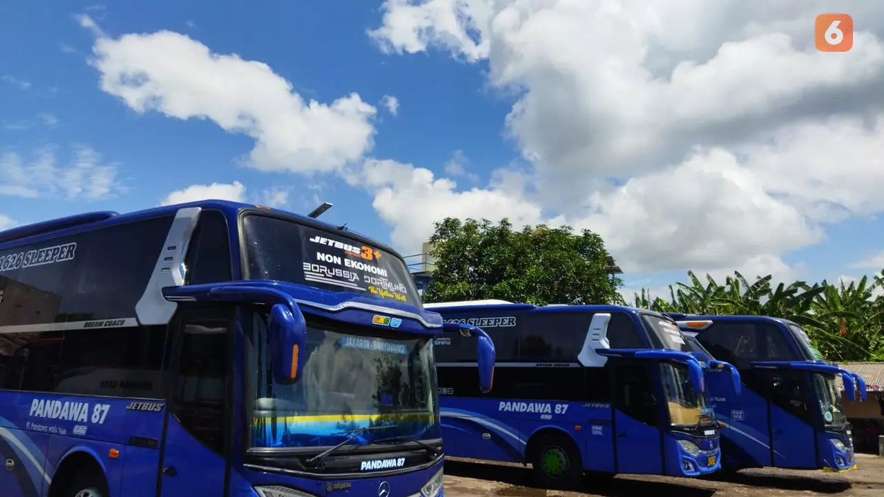 Sejumlah armada bus sedang parkir di Terminal Brawijaya Banyuwangi menunggu penumpang (Hermawan Arifianto/Liputan6.com)