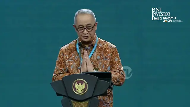 Direktur Utama PT Bank Negara Indonesia (Persero) Tbk (BNI) Royke Tumilaar,  di BNI Investor Daily Summit 2024, di JCC, Jakarta, Selasa (8/10/2024).