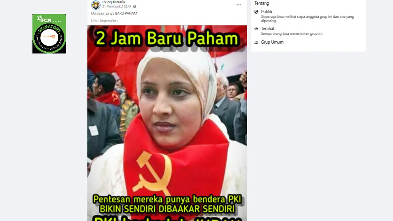 Cek Fakta Liputan6.com menelusuri klaim foto perempuan berjilbab seorang PKI