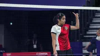 Gregoria Mariska Tunjung beraksi pada penyisihan grup Olimpiade 2024 Paris cabor badminton nomor tunggal putri, Minggu (28/7/2024). (PBSI/Badmintonphoto/Yohan Nonotte)