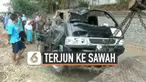 Nahas dialami mobil bak terbuka pengantar pengantin di jalan raya Purwakarta Jawa Barat. Kendaraan tersebut hilang kendali hingga terjun ke areal sawah.