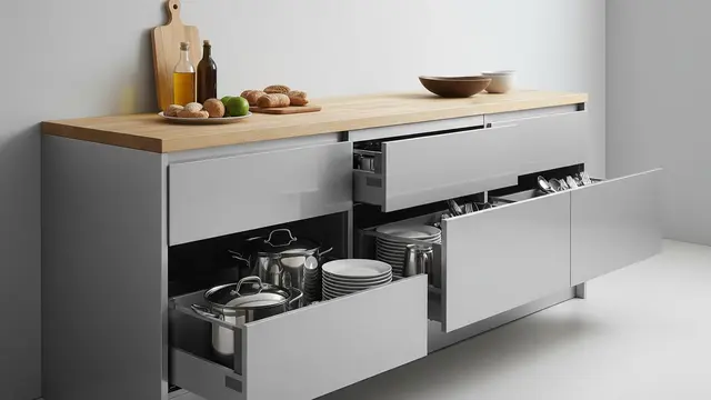 Model Lemari Dapur Minimalis Terbaru Aluminium (Image by Gemini AI)