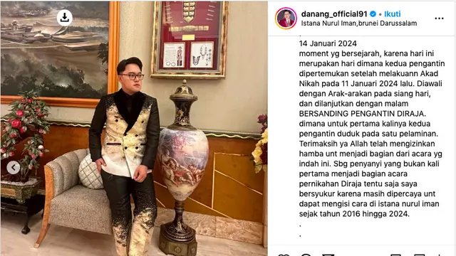 Danang DA Bangga Dipercaya untuk Mengisi Acara Resepsi Pernikahan Pangeran Abdul Mateen dan Anisha Rosnah di Brunei. (instagram.com/danang_official91)
