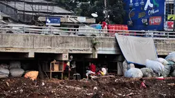 Kemiskinan yang kian tinggi tak mengurungkan niat mereka untuk menjadikan kolong jembatan sebagai tempat tinggal, Jakarta, Senin (16/6/14). (Liputan6.com/Faizal Fanani)