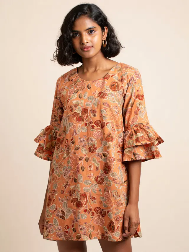 Tunik Batik Lengan Kerut Motif Earth Tone
