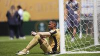 Kiper Botafogo, John (12), bereaksi setelah pertandingan sepak bola babak 16 besar Piala Dunia Antarklub antara Palmeiras dan Botafogo di Philadelphia, Sabtu, 28 Juni 2025. (AP Photo/Matt Rourke)