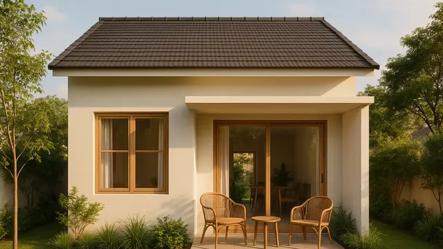 Inspirasi Desain Rumah Sederhana 6x8 Meter dengan Teras dan Taman Mini