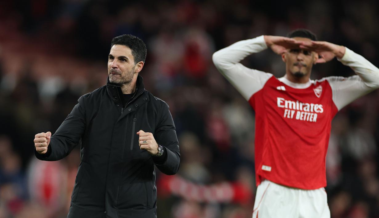 Kemenangan 2-0 skuad asuhan Mikel Arteta membuat mereka melaju ke perempat final Liga Champions. Arsenal nantinya akan bertemu dengan Sporting CP di babak delapan besar. (AP Photo/Ian Walton)