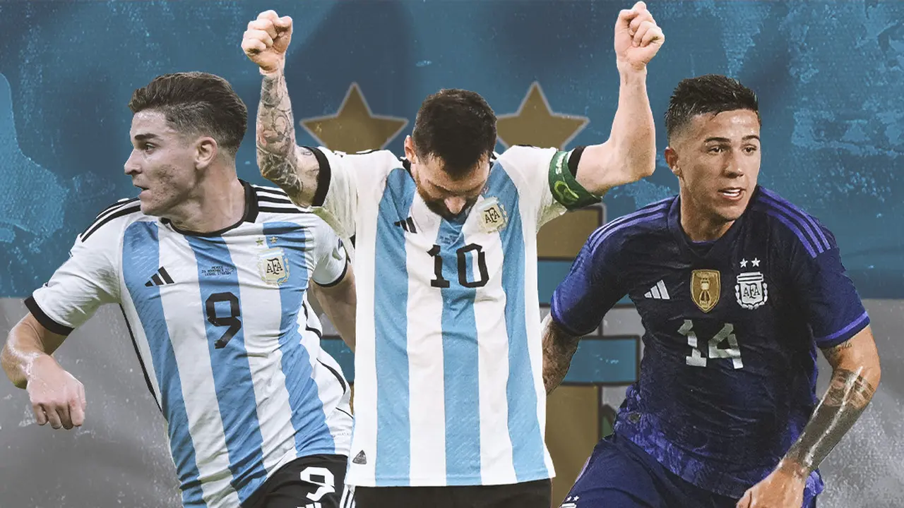 Ilustrasi - Julian Alvarez, Lionel Messi, Enzo Fernandez Argentina