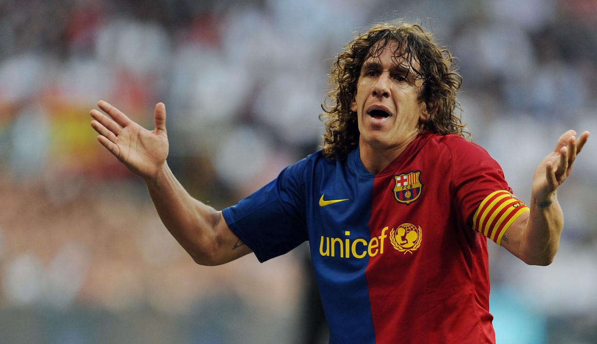 Carles Puyol (Barcelona) - Legenda Barcelona ini menjadi salah satu pemain paling setia berseragam Blaugrana. Puyol menghabiskan karier sepak bolanya bersama Barcelona dari tahun 1999 hingga 2014. (AFP/Javier Soriano)
