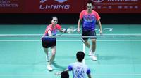 Ganda campuran Indonesia, Hafiz Faizal/Gloria Emanuelle Widjaja, menelan kekalahan 18-21, 14-21 dari He Jiting/Du Yue pada babak pertama Fuzhou China Terbuka 2019, Rabu (6/11/2019). (dok. PBSI)