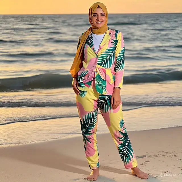 Inspirasi Outfit Hijab: Setelan Motif Tropis (Atasan + Rok)