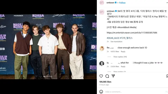 Unggahan SM Entertainment mengenai Dear Alice. (Instagram/ smtown, foto: Moon&Back Media)