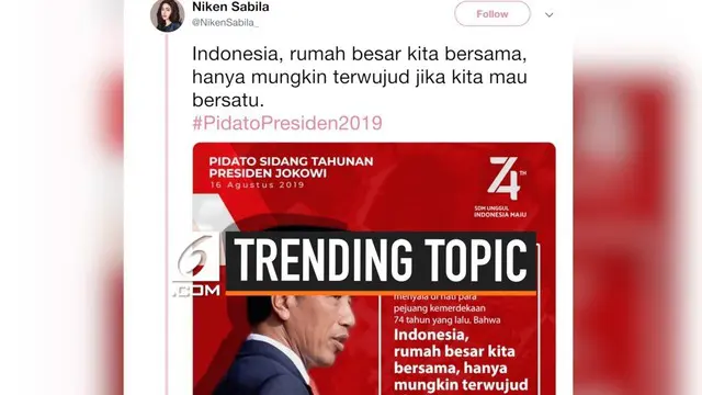 Pidato Kenegaraan Presiden Jokowi menjadi unggulan di trending topic Twitter hari ini.