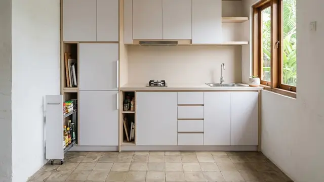 Dapur Kompak dengan Penyimpanan Tersembunyi