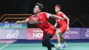 Aksi Leo Rolly Carnando/Bagas Maulana pada partai final Thailand Masters 2026 yang berlangsung di Stadion Nimibutr, Bangkok, Thailand, Minggu (1/2/2026) siang WIB. (Dok. PBSI)