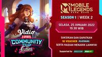 Link Live Streaming Vidio Community Cup Ladies Mobile Legends  Season 1 Week 2 di Vidio, Selasa 18 Januari 2022. (Sumber : dok. vidio.com)