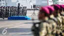 Kepala Staf Koarmabar Laksamana Pertama TNI Yudo Margono, S.E memimpin upacara pelepasan dalam rangka mendukung pengamanan Konferensi Tingkat Tinggi  (KTT) World Islamic Economic Forum (WIEF) yang ke-12 di Jakarta, (29/7). (Liputan6.com/Faizal Fanani)
