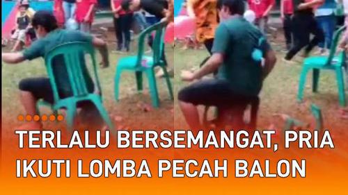 VIDEO: Terlalu Bersemangat, Pria Ikuti Lomba Pecah Balon Aksinya Bikin Ngakak