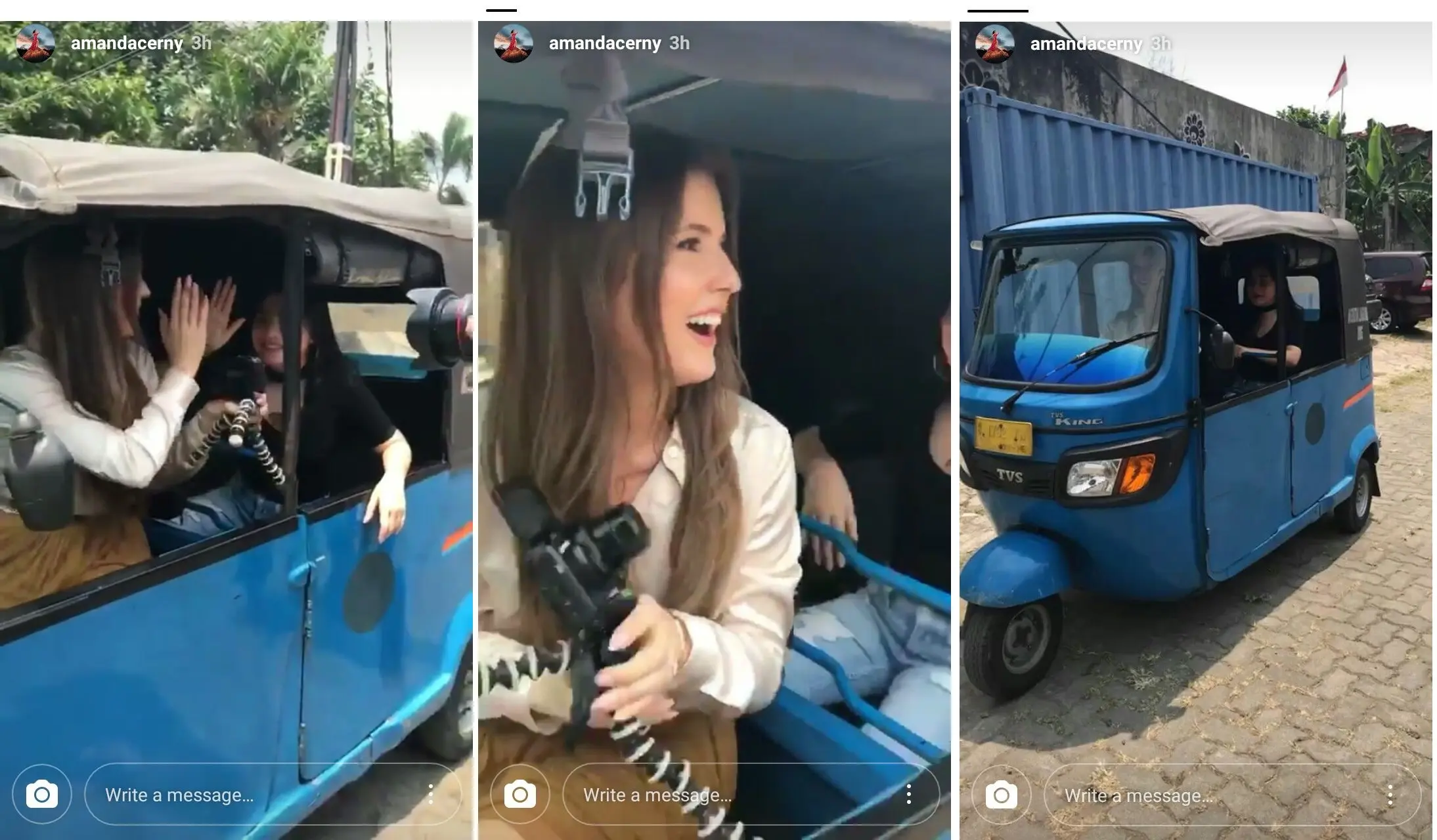 Menjelajahi Indonesia, Amanda Cerny ternyata jadi buah bibir warganet di Instagram. Bahkan ia sempat main bajaj dengan Prilly Latuconcina. (Instagram/Amandacerny)