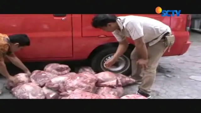 Dua mobil berisi 1,5 ton daging babi siap jual ini disita polisi