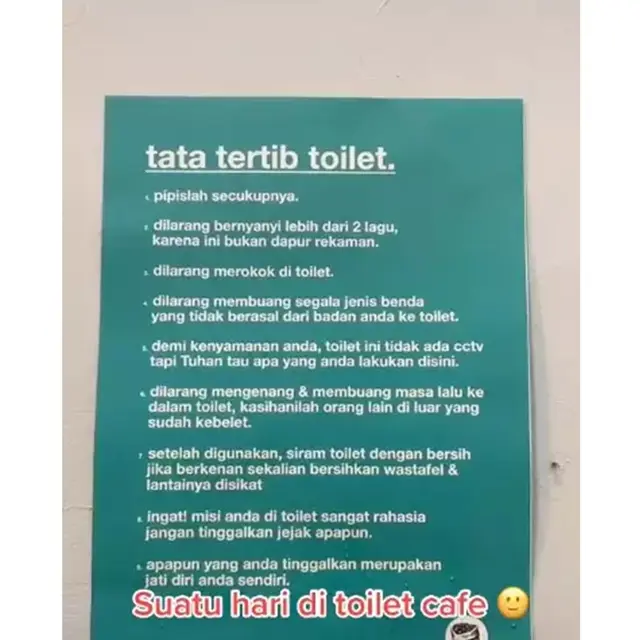 6 Tata Tertib Toilet Ini Poinnya Banyak Banget, Waktu Habis Hanya Buat Baca