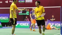 Ganda putra Indonesia Hendra Setiawan/Mohammad Ahsan lolos ke perempat final Hong Kong Open Super Series 2015, Kamis (19/11/2015). (Liputan6.com/Humas PP PBSI)