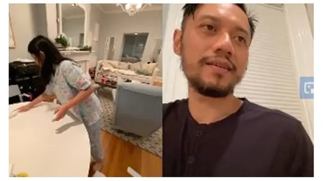 Sang buat hati juga ikut membantu membersihkan rumah yang ditempati saat berada di Amerika Serikat.