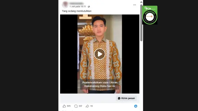 Hoaks Video Wapres Gibran Umumkan Bantuan Sekolah dan Modal Usaha