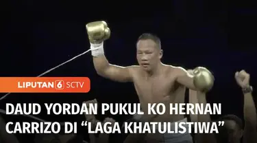 Petinju andalan Indonesia, Daud Yordan berhasil mengalahkan Hernan Leandro Carrizo dalam pertemuan bertajuk "Laga Khatulistiwa" The Boxing Senator menang KO di ronde 9.