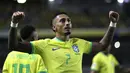 Striker Timnas Brasil, Raphinha merayakan gol kedua timnya yang dicetak ke gawang Bolivia pada laga Kualifikasi Piala Dunia 2026 zona Conmebol di Mangueirao Stadium, Belem, Brasil, Sabtu (9/9/2023) pagi WIB. (AP Photo/Bruna Prado)