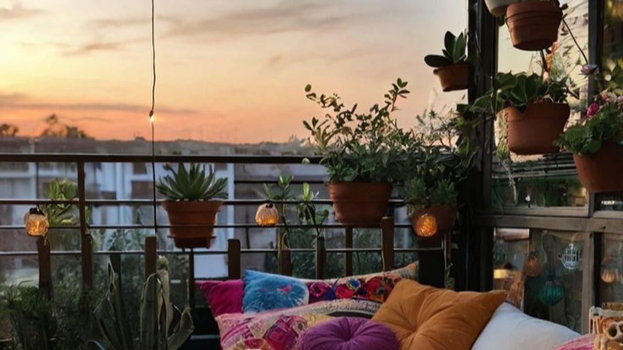 Ilustrasi Taman Balkon Bergaya Bohemian (©Pinterest)
