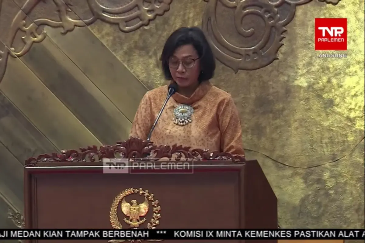 Menteri Keuangan Sri Mulyani Indrawati saat Rapat Paripurna DPR RI, Senin (20/5/2024). (Fot: tangkapan layar/ Arief RH)