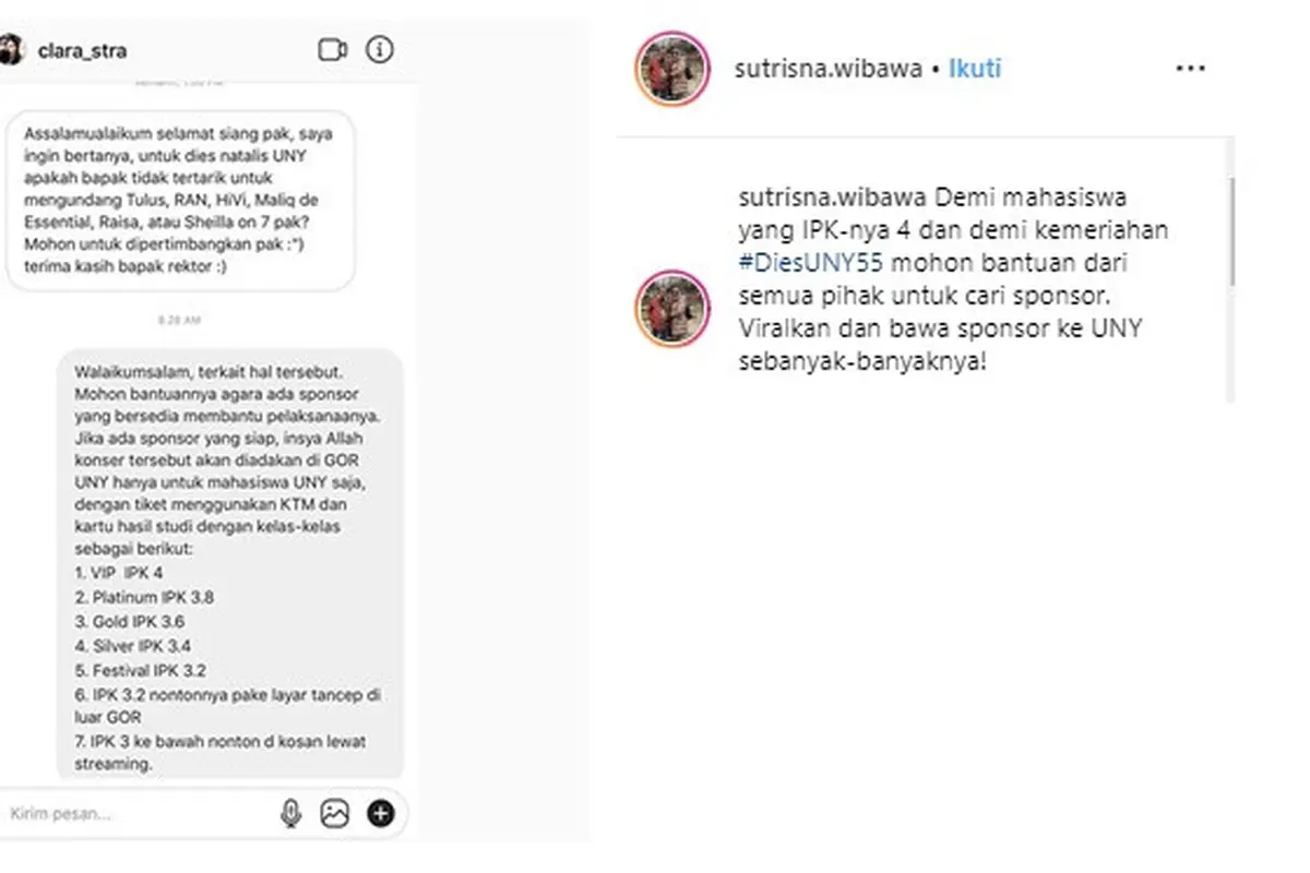 Percakapan rektor (Sumber: Instagram/@sutrisna.wibawa)
