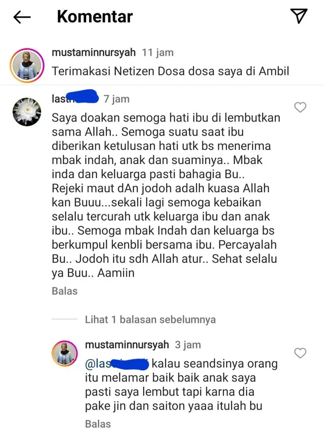 Unggahan Nursyah ibunda Indah Permatasari. (Foto: Dok. Instagram @mustaminnursyah)