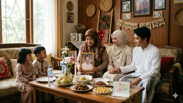 Ilustrasi lebaran tanpa ayah (Foto: Gemini AI)