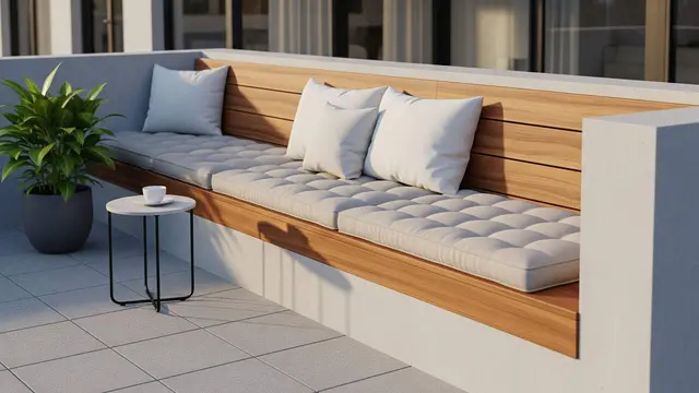 Teras Rumah Minimalis dengan Kursi Kayu Panjang